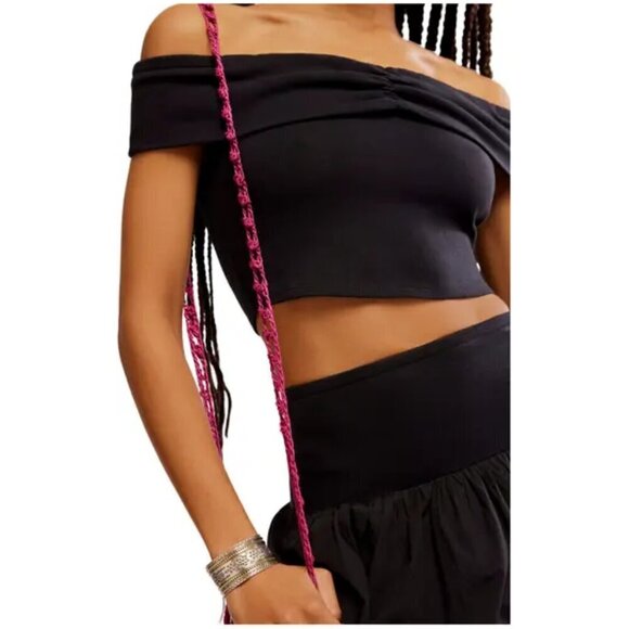 FREE PEOPLE Cooler in Capri Off the Shoulder Top & Skirt in Solid Black X-Large - Picture 2 of 10